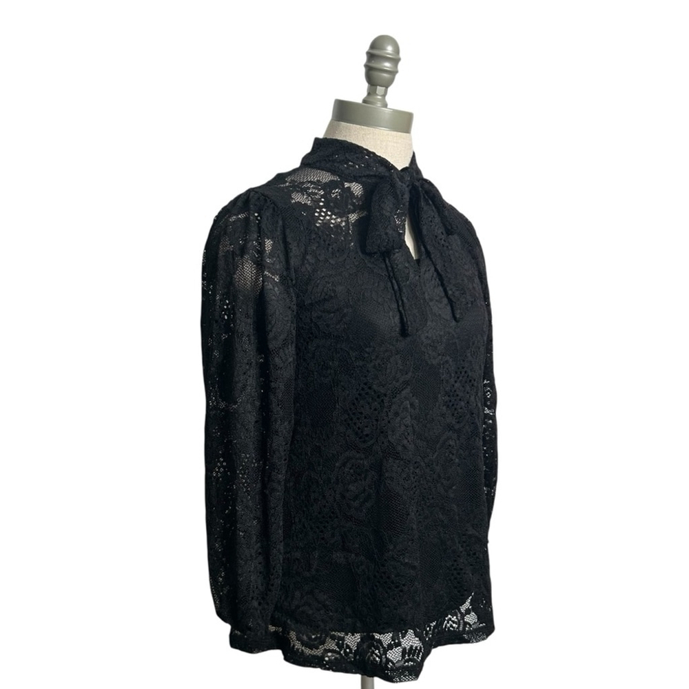 Cable & Gauge Black Lace Tie Neck Long Sleeve Blouse Women’s Size Small - Picture 6 of 11